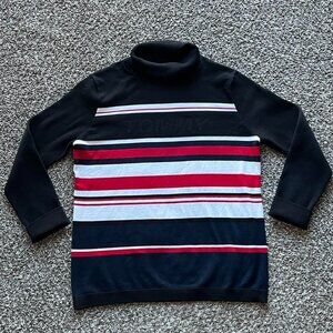 Tommy Hilfiger Turtleneck Sweater Womens XL Black/Red Striped Cotton Long Sleeve